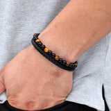 bracelet cuir et oeil de tigre