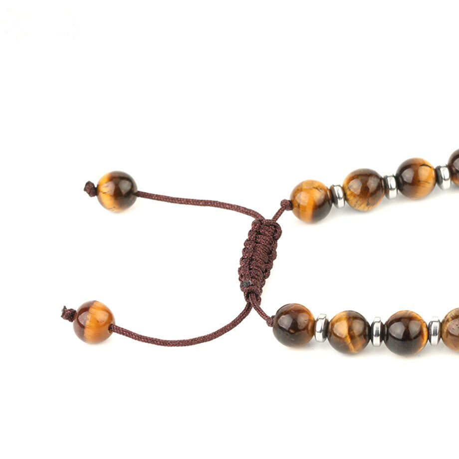 Pendentif Goutte Arbre De Vie En Pierre Oeil De Tigre - Acier Inoxydable - Neuf