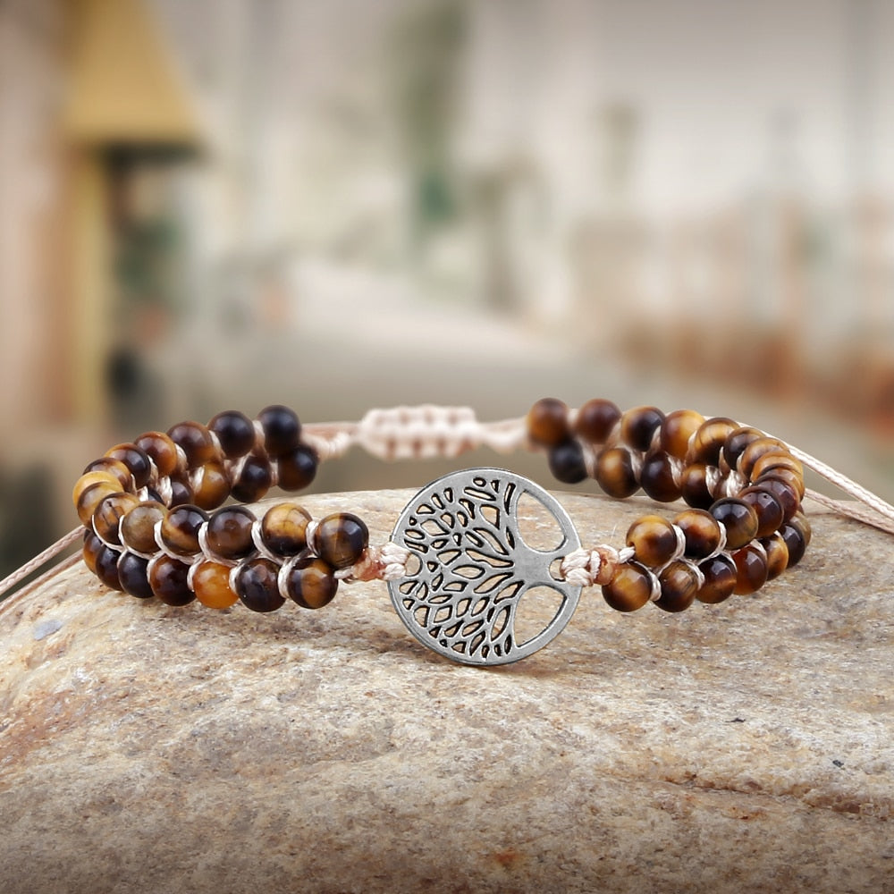 Bracelet Triple Mixte Oeil De Tigre - Homme Et Femme, Acier Inoxydable, Pierres Naturelles