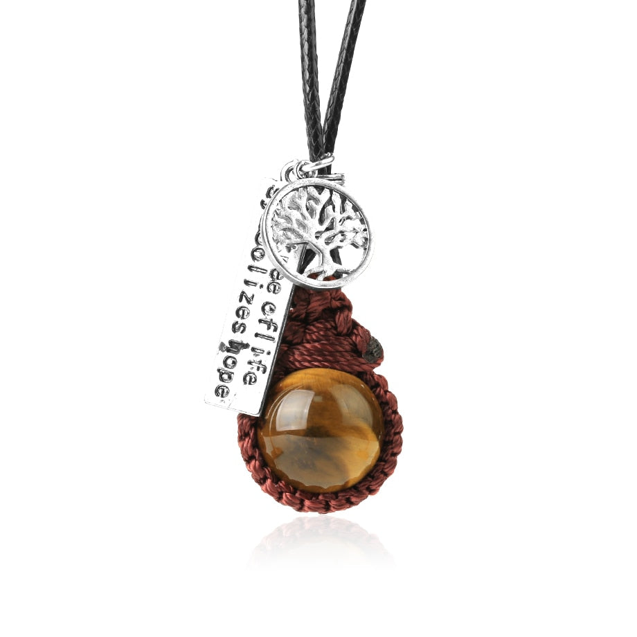 Collier Pendentif œil De Tigre Naturel - Goutte De Larme - Chakra Et Fengshui - Cordon 18 Pouces