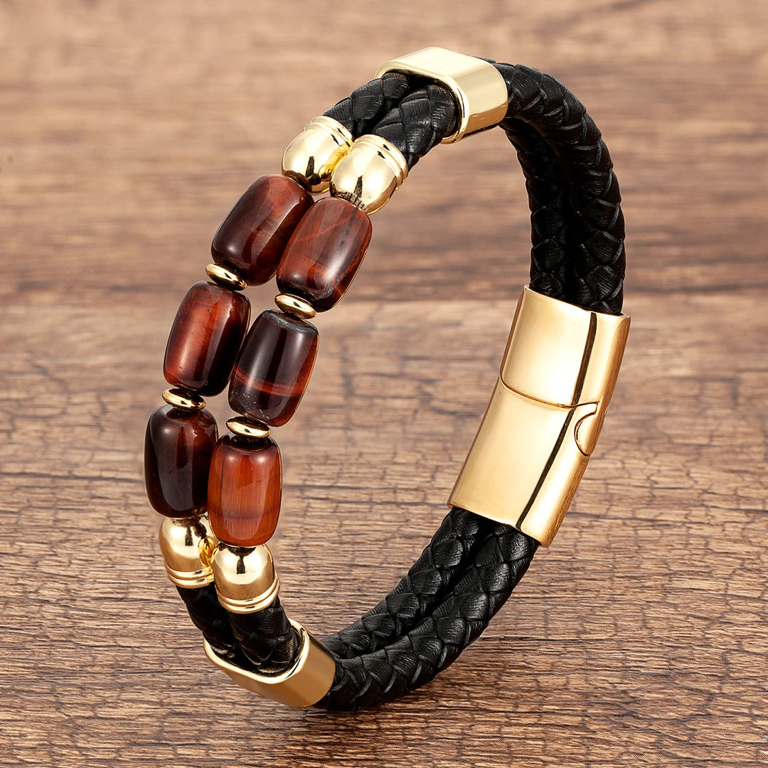 Bracelet en Œil de Tigre, Œil de Taureau et Œil de Faucon