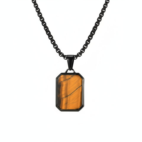 Collier Homme en oeil de tigre et lave Collier Homme en oeil de tigre et lave