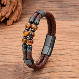 bracelet homme oeil de tigre et cuir