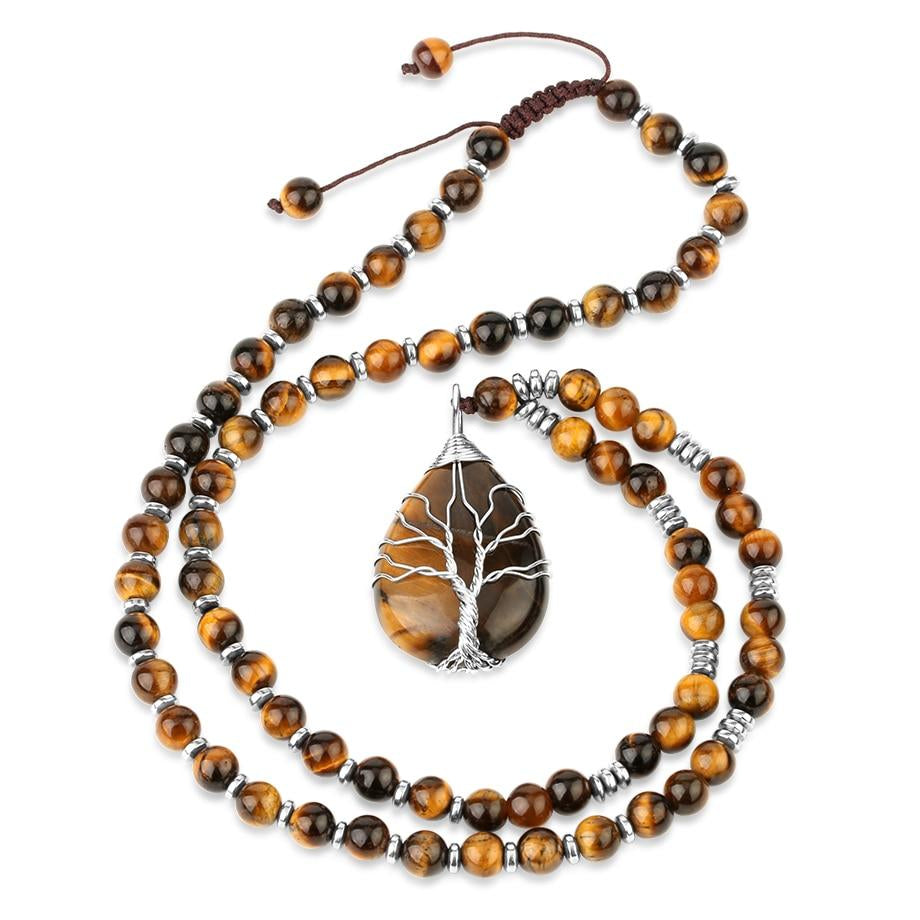 Collier Pendentif Œil De Tigre Totem - Pierre Naturelle - Cordon Réglable - Homme/Femme - Cadeau Élégant
