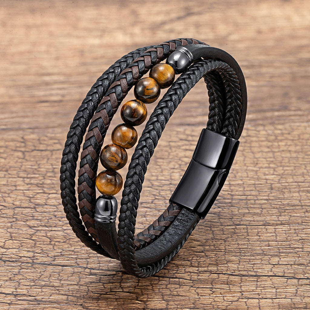 bracelet homme perles et cuir - Bracelets- homme.com